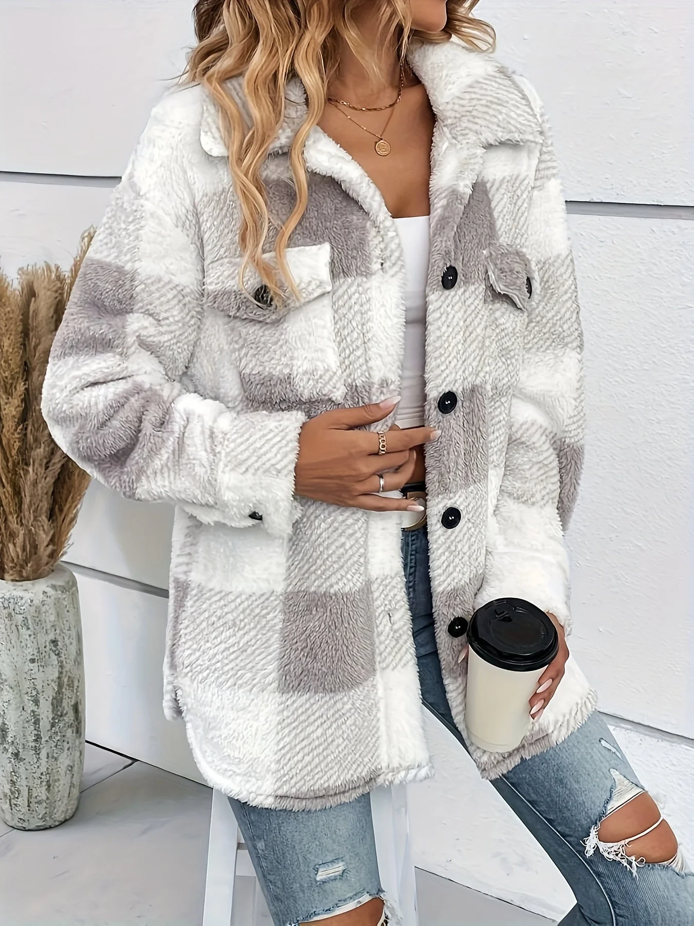 Alice - Veste décontractée à carreaux et douce - Image 4