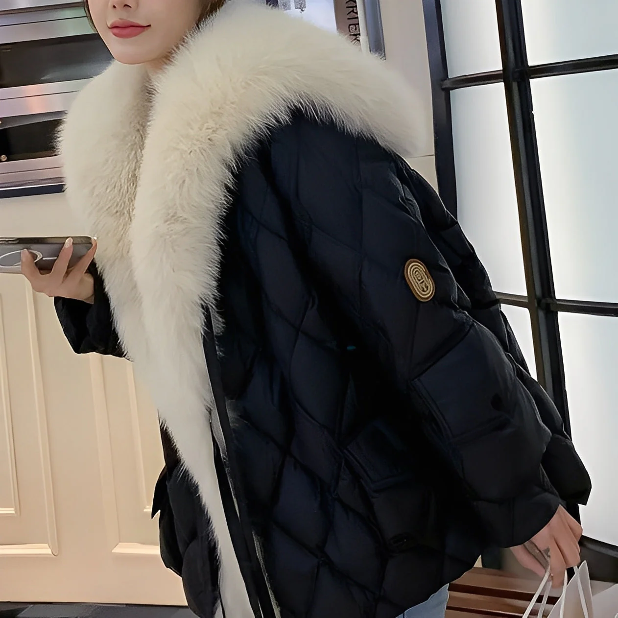 Marjorie - Doudoune tendance avec col en fourrure pour femmes - Image 6