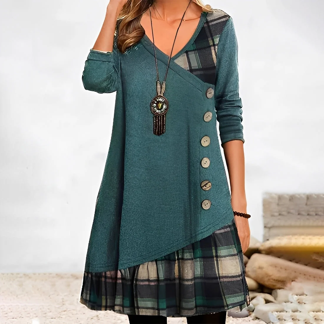 Shawnee - Robe Décontractée à Carreaux Patchwork pour Femmes - Image 2