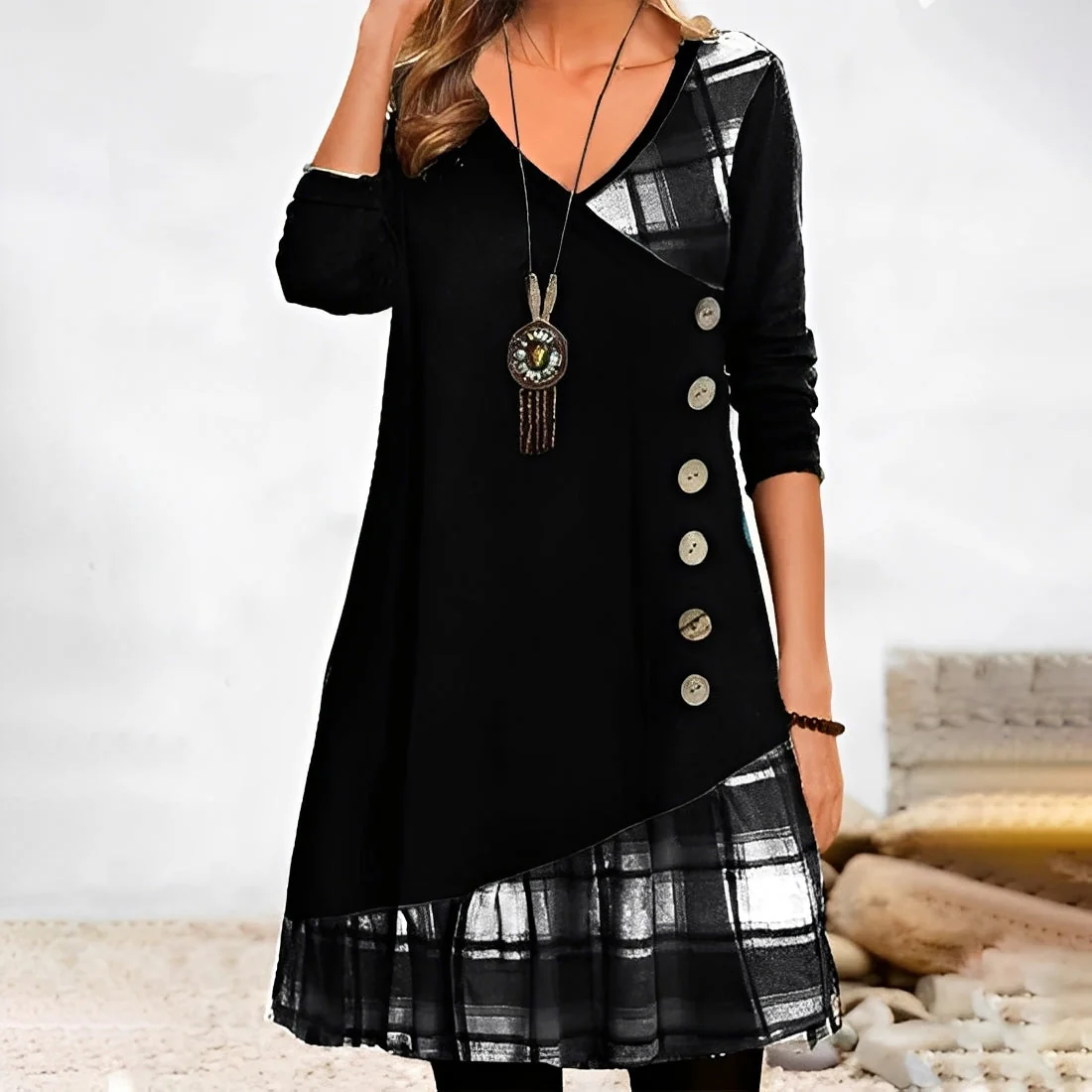 Shawnee - Robe Décontractée à Carreaux Patchwork pour Femmes - Image 3