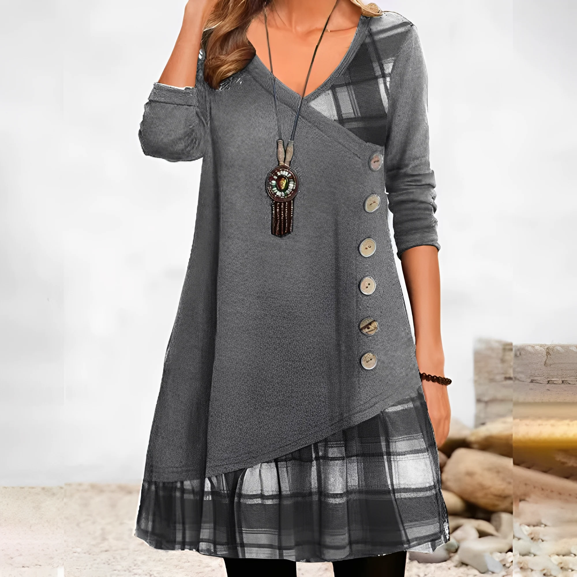Shawnee - Robe Décontractée à Carreaux Patchwork pour Femmes - Image 5