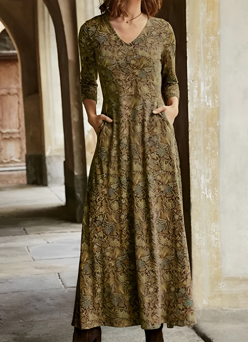 Sophie - Longue robe vintage à manches pour femmes - Image 2