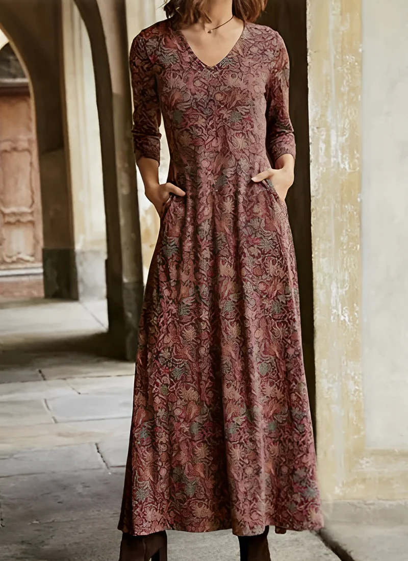 Sophie - Longue robe vintage à manches pour femmes - Image 3