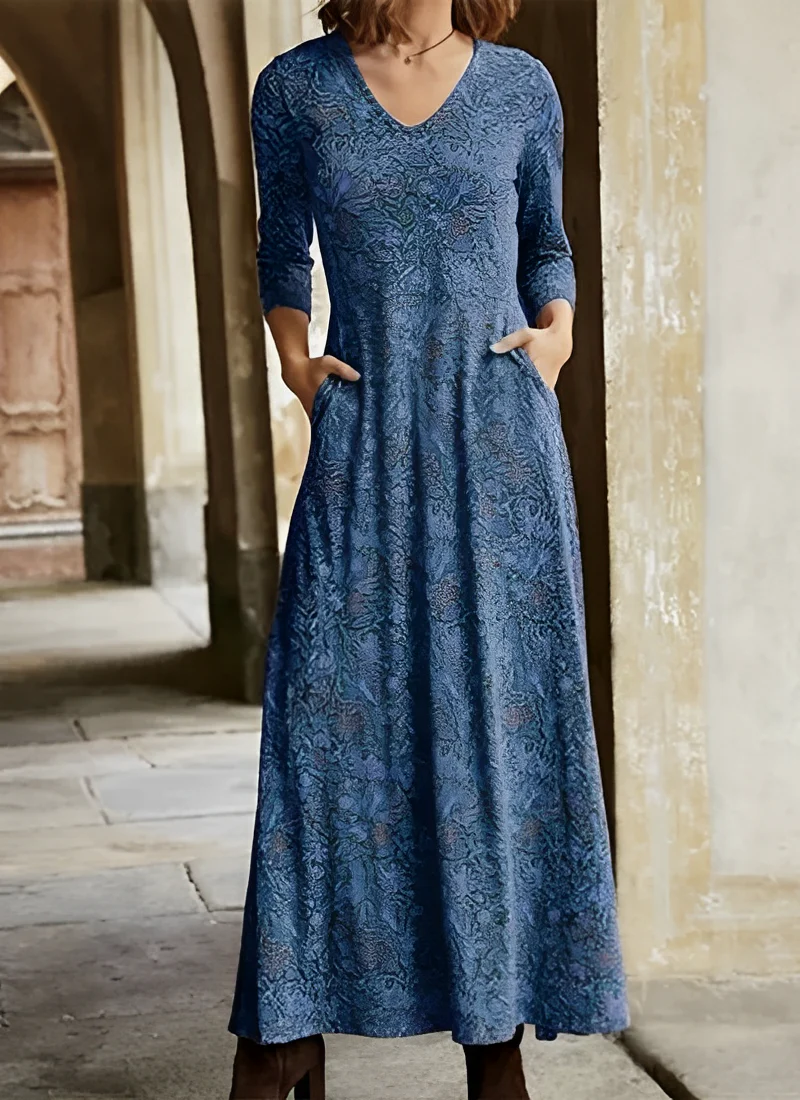 Sophie - Longue robe vintage à manches pour femmes - Image 4